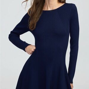 Massimo Dutti Navy Long-Sleeve Fit-and-Flare Knit Dress